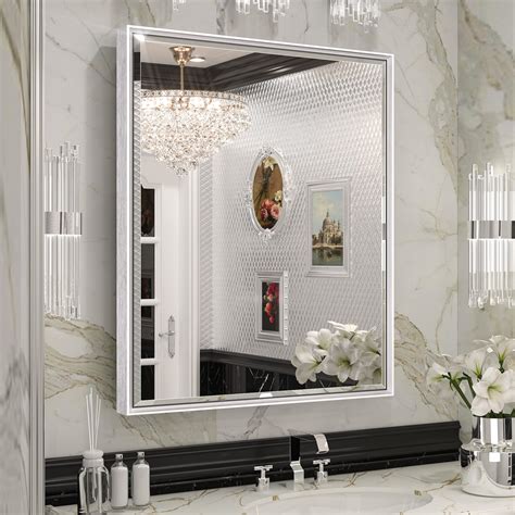 Keonjinn 20 x 26 Inch Brushed Nickel Bathroom Medicine 